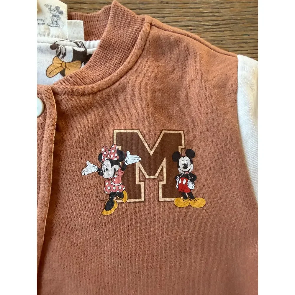 Disney Junior Mickey Minnie Varsity Bomber Jacket Snap Front Unisex Size 5T